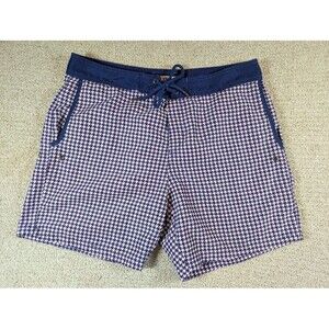 Mr Swim Trunks Mens 32 Houndstooth Navy Pink Drawstring Mesh Lined 6"